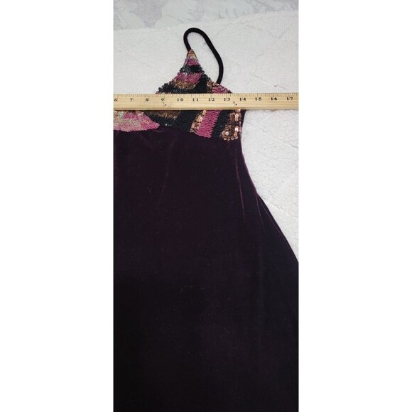 Vakko Womens Purple Velvet Sleeveless Dress Sequins V Neck Spaghetti Strap Small - Picture 9 of 11
